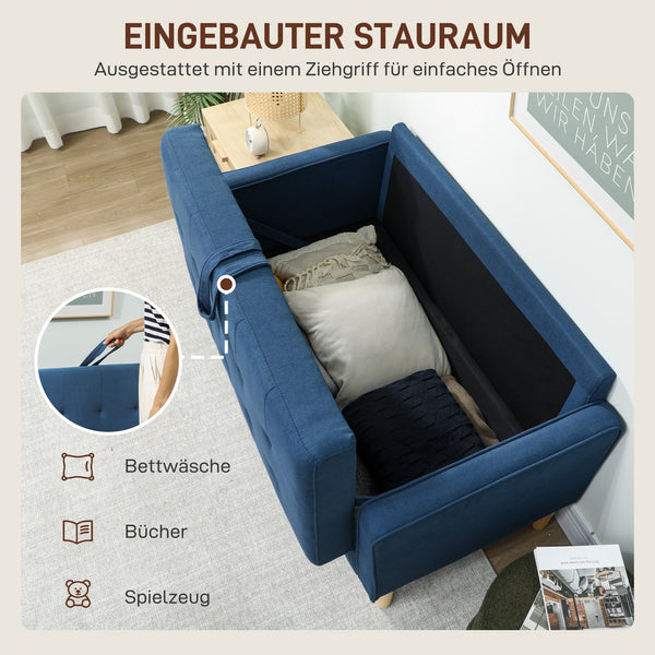 Sofa 2-Sitzer mit Stauraum und Kissen blau