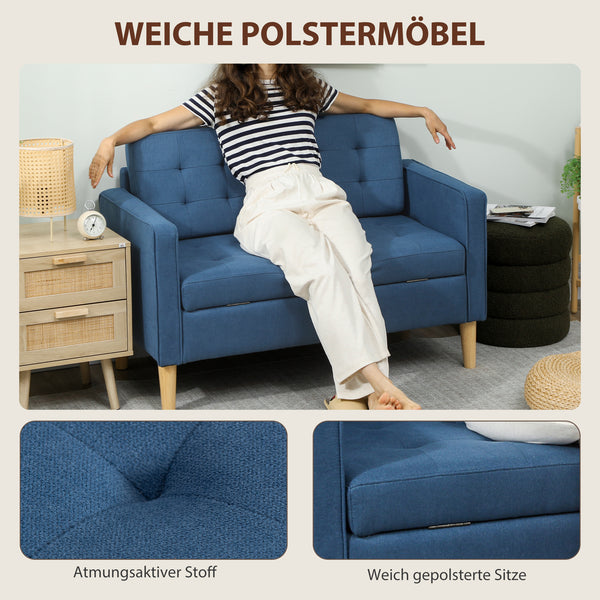Sofa 2-Sitzer mit Stauraum und Kissen blau