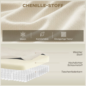 Sofa 3-Sitzer mit Federkern und breiter Sitzfläche Chenille cremeweiss