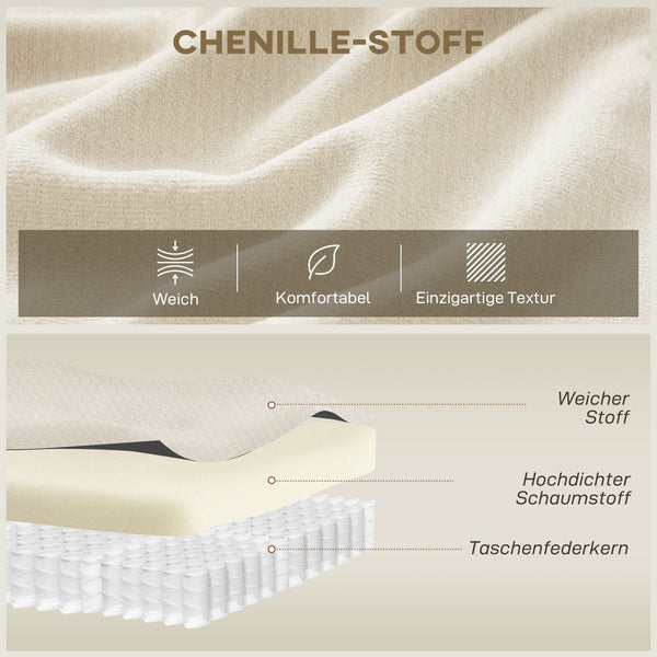 Sofa 3-Sitzer mit Federkern und breiter Sitzfläche Chenille cremeweiss