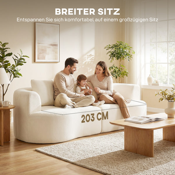Sofa 3-Sitzer mit Federkern und breiter Sitzfläche Chenille cremeweiss