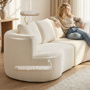 Sofa 3-Sitzer mit Federkern und breiter Sitzfläche Chenille cremeweiss