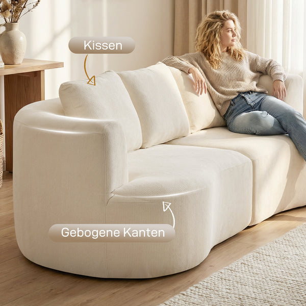 Sofa 3-Sitzer mit Federkern und breiter Sitzfläche Chenille cremeweiss