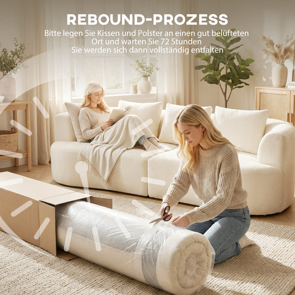 Sofa 3-Sitzer mit Federkern und breiter Sitzfläche Chenille cremeweiss