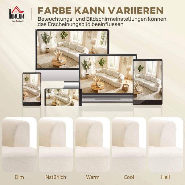 Sofa 3-Sitzer mit Federkern und breiter Sitzfläche Chenille cremeweiss