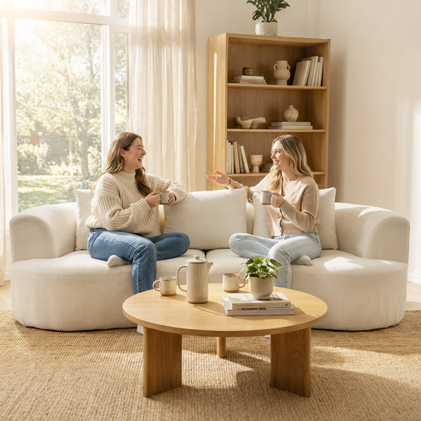 Sofa 3-Sitzer mit Federkern und breiter Sitzfläche Chenille cremeweiss