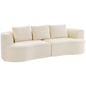 Sofa 3-Sitzer mit Federkern und breiter Sitzfläche Chenille cremeweiss