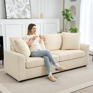 Sofa 3-Sitzer mit Kissen für Wohnzimmer Schlafzimmer Cord cremeweiss