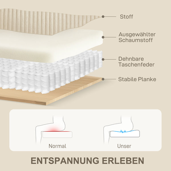 Sofa 3-Sitzer mit Kissen für Wohnzimmer Schlafzimmer Cord cremeweiss