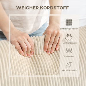 Sofa 3-Sitzer mit Kissen für Wohnzimmer Schlafzimmer Cord cremeweiss