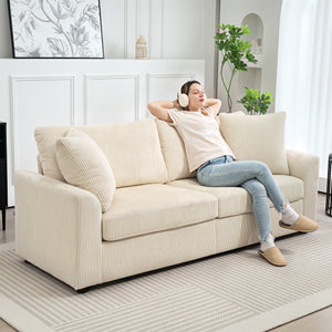 Sofa 3-Sitzer mit Kissen für Wohnzimmer Schlafzimmer Cord cremeweiss