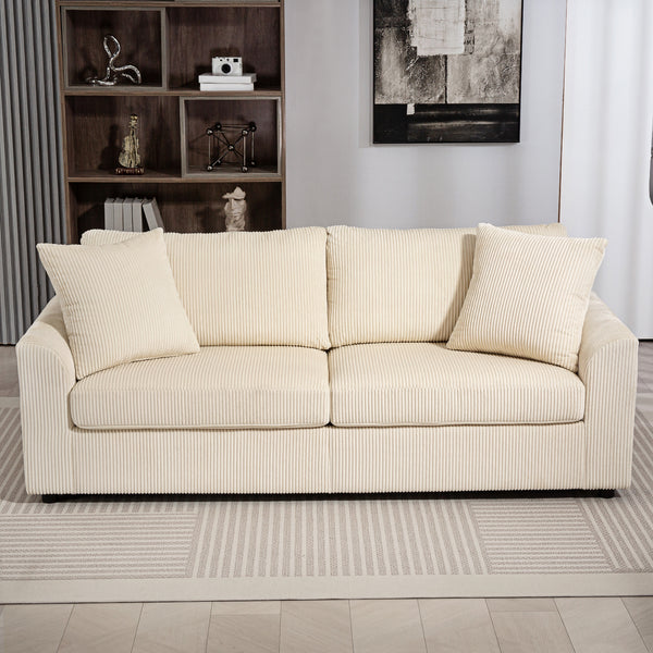 Sofa 3-Sitzer mit Kissen für Wohnzimmer Schlafzimmer Cord cremeweiss