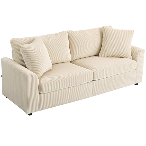 Sofa 3-Sitzer mit Kissen für Wohnzimmer Schlafzimmer Cord cremeweiss