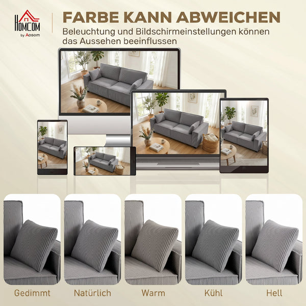 Sofa 3-Sitzer modern mit Federkern und Kissen Cord hellgrau