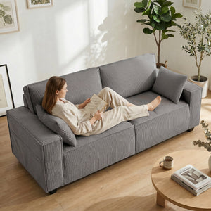 Sofa 3-Sitzer modern mit Federkern und Kissen Cord hellgrau