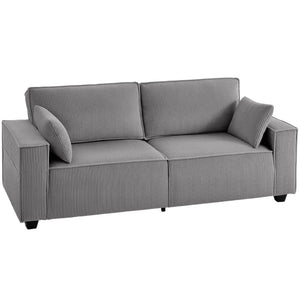 Sofa 3-Sitzer modern mit Federkern und Kissen Cord hellgrau