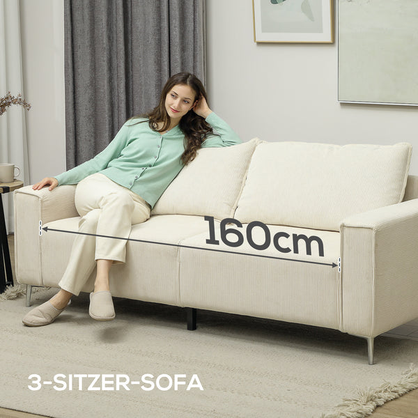 Sofa Polstersofa 3-Sitzer für Wohnzimmer und Schlafzimmer cremeweiss