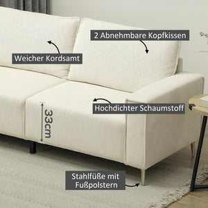 Sofa Polstersofa 3-Sitzer für Wohnzimmer und Schlafzimmer cremeweiss