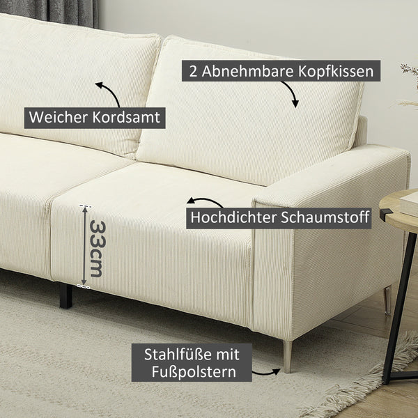 Sofa Polstersofa 3-Sitzer für Wohnzimmer und Schlafzimmer cremeweiss