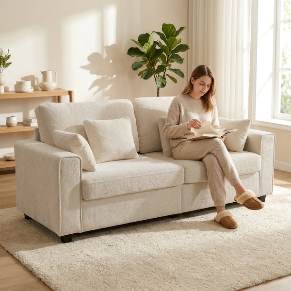 Sofa 3-Sitzer mit Kissen für Wohnzimmer Samt beige