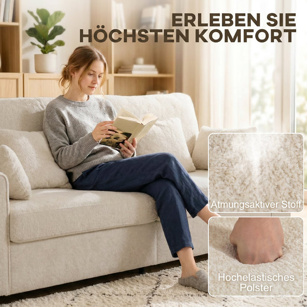 Sofa 3-Sitzer mit Kissen für Wohnzimmer Samt beige