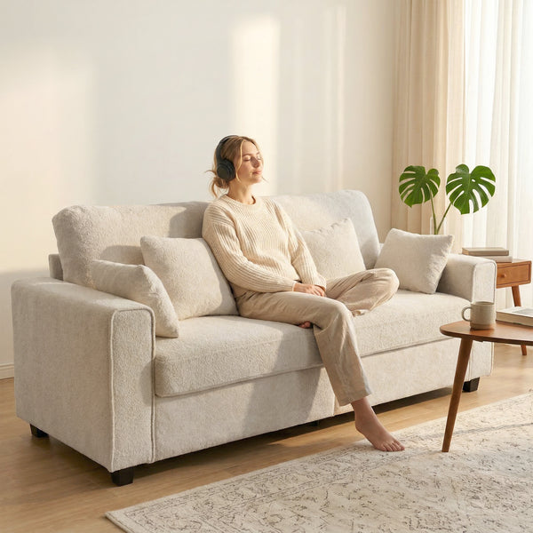 Sofa 3-Sitzer mit Kissen für Wohnzimmer Samt beige