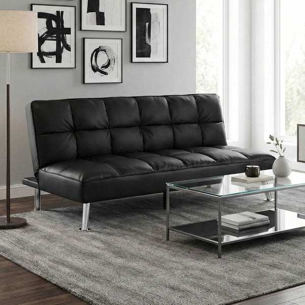 Sofa Klappsofa Schlafsofa Nosagfederung Liegefläche 181x107cm Kunstleder schwarz