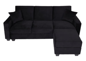 Sofa mit Ottomane Gästebett Schlaffunktion Stauraum 217x145cm Samt schwarz