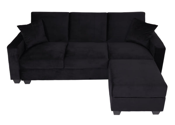 Sofa mit Ottomane Gästebett Schlaffunktion Stauraum 217x145cm Samt schwarz