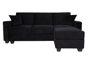 Sofa mit Ottomane Gästebett Schlaffunktion Stauraum 217x145cm Samt schwarz
