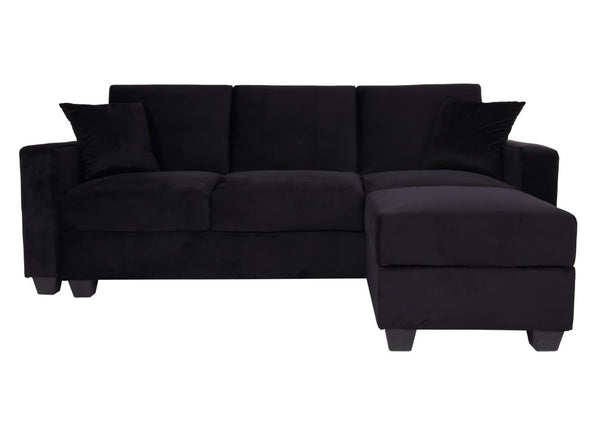 Sofa mit Ottomane Gästebett Schlaffunktion Stauraum 217x145cm Samt schwarz