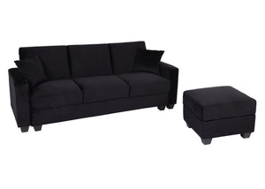 Sofa mit Ottomane Gästebett Schlaffunktion Stauraum 217x145cm Samt schwarz
