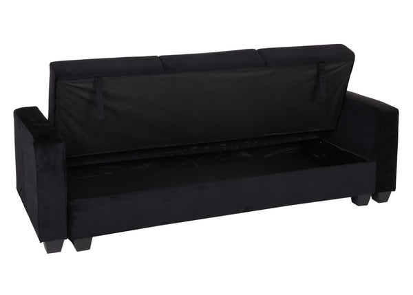 Sofa mit Ottomane Gästebett Schlaffunktion Stauraum 217x145cm Samt schwarz