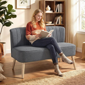 Sofa Polstersofa 2 Sitzer für Wohnzimmer Leinenoptik grau