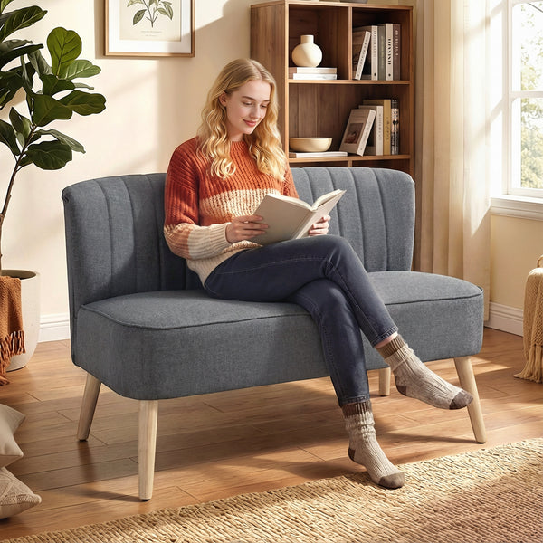 Sofa Polstersofa 2 Sitzer für Wohnzimmer Leinenoptik grau