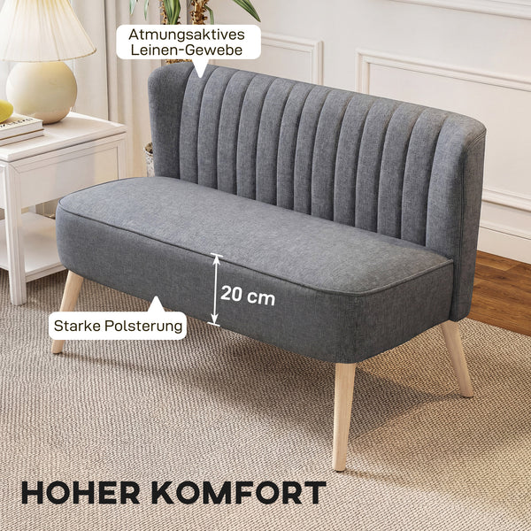 Sofa Polstersofa 2 Sitzer für Wohnzimmer Leinenoptik grau