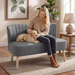Sofa Polstersofa 2 Sitzer für Wohnzimmer Leinenoptik grau