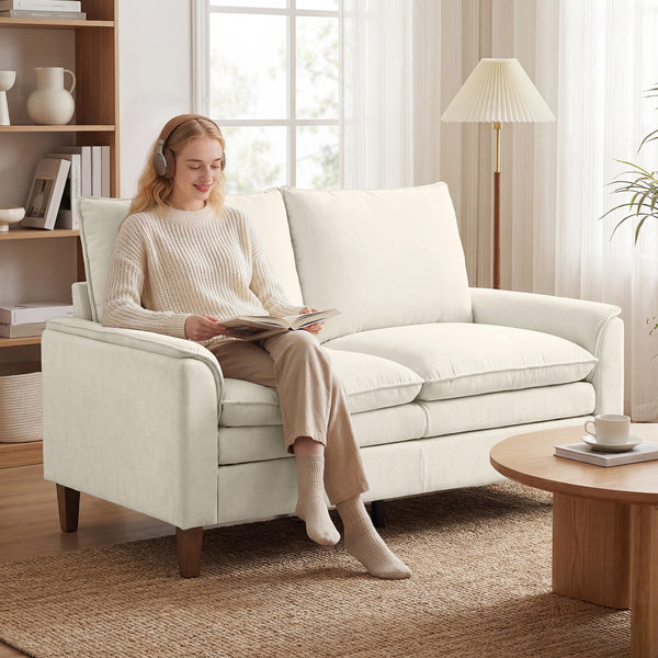 Sofa Zweisitzer mit Federkissen und hohem Rücken Chenille creme