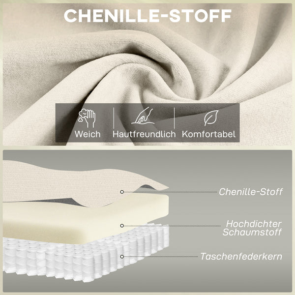Sofa Zweisitzer mit Federkissen und hohem Rücken Chenille creme