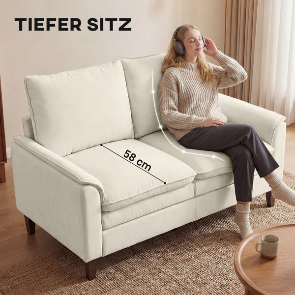 Sofa Zweisitzer mit Federkissen und hohem Rücken Chenille creme