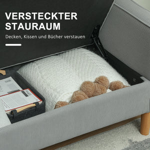 Sofa Zweisitzer mit Stauraum und Holzbeinen hellgrau