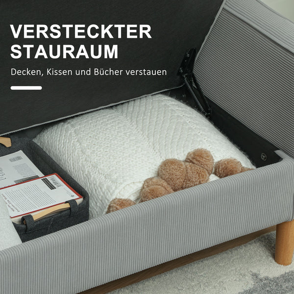 Sofa Zweisitzer mit Stauraum und Holzbeinen hellgrau