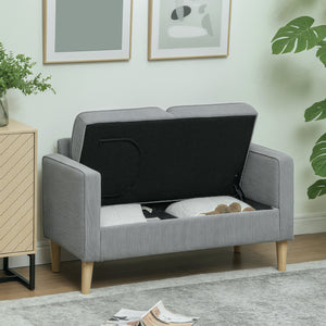 Sofa Zweisitzer mit Stauraum und Holzbeinen hellgrau