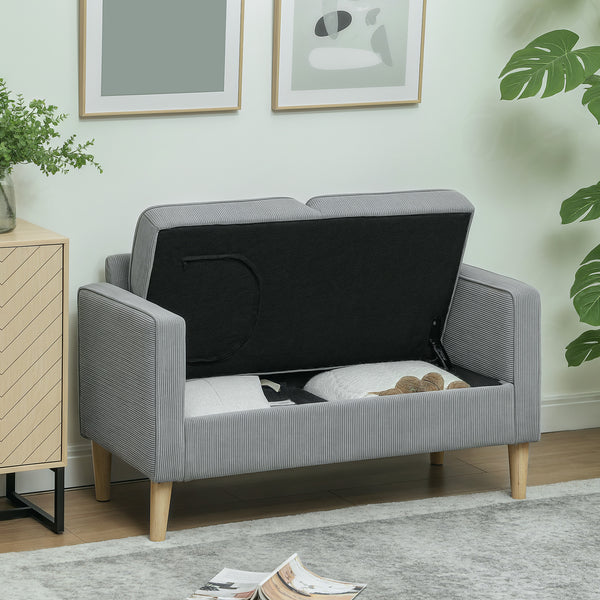 Sofa Zweisitzer mit Stauraum und Holzbeinen hellgrau