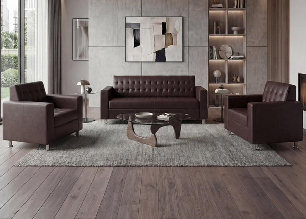 Sofagarnitur 3-1-1 Kunstleder mit Metallfüssen braun