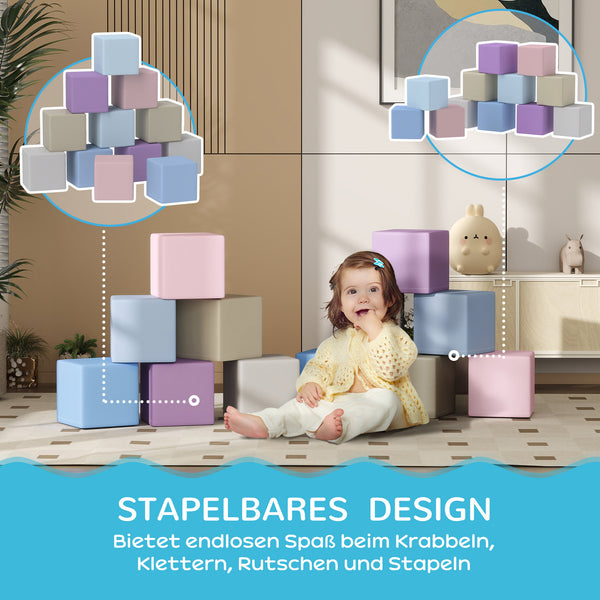 Softbausteine Würfel 12er Set kindersicher für Kleinkinder 1-3 Jahre