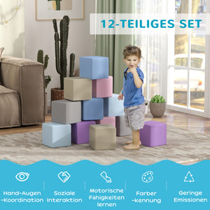 Softbausteine Würfel 12er Set kindersicher für Kleinkinder 1-3 Jahre