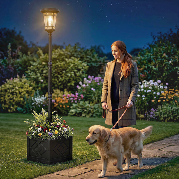 Solar Gartenleuchte Stehleuchte mit Blumentopf für aussen