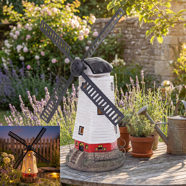 Solar LED Windmühle Gartendeko Figur für Innen & Aussen