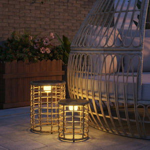 Solar Rattan Stehlampe LED 2er Set mit Lichtsensor Boho Stil